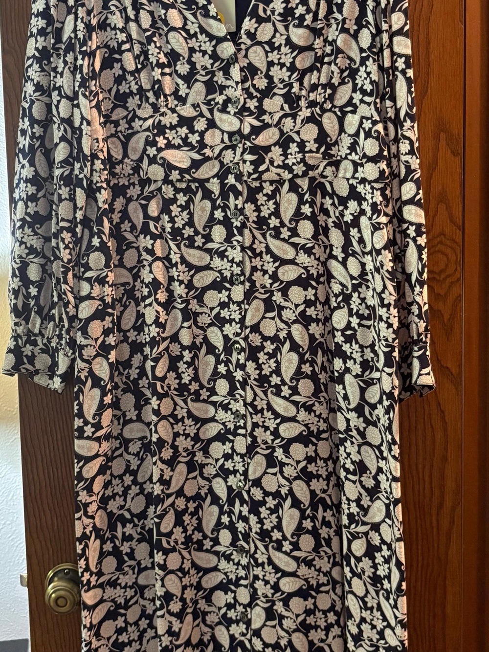 Women's Navy Paisley Floral Button-Front Dress